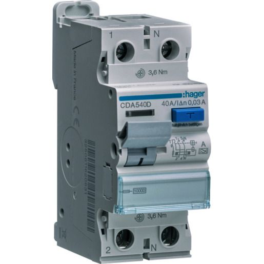 Hager FI-SCHALTER 2P 10KA 40A 30MA A / HAGER CDA540D