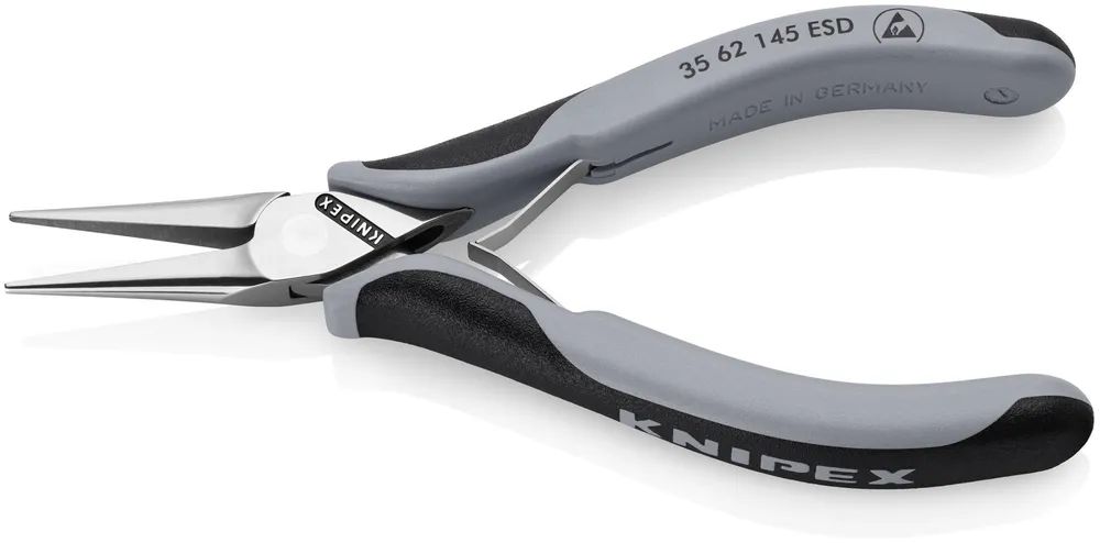 KNIPEX Elektronik-Greifzange ESD mit durchgestecktem Gelenk mit Mehrkomponenten-Hüllen spiegelpoliert 145 mm