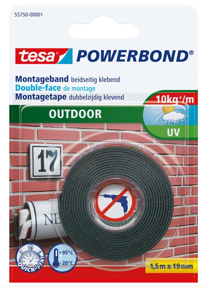 Tesa Powerbond - Doppelseitiges Klebeband - 19 mm x 1.5 m