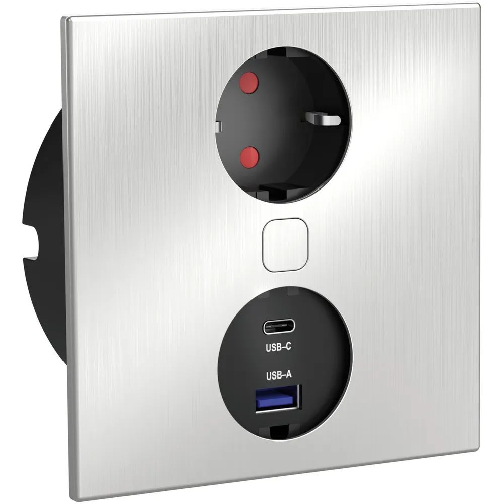 HPF High Performance Facility GmbH  HPF Einbausteckdose Duplex-Q, 1 Stk. Schukosteckdose, + USB-Charger, Edelstahl