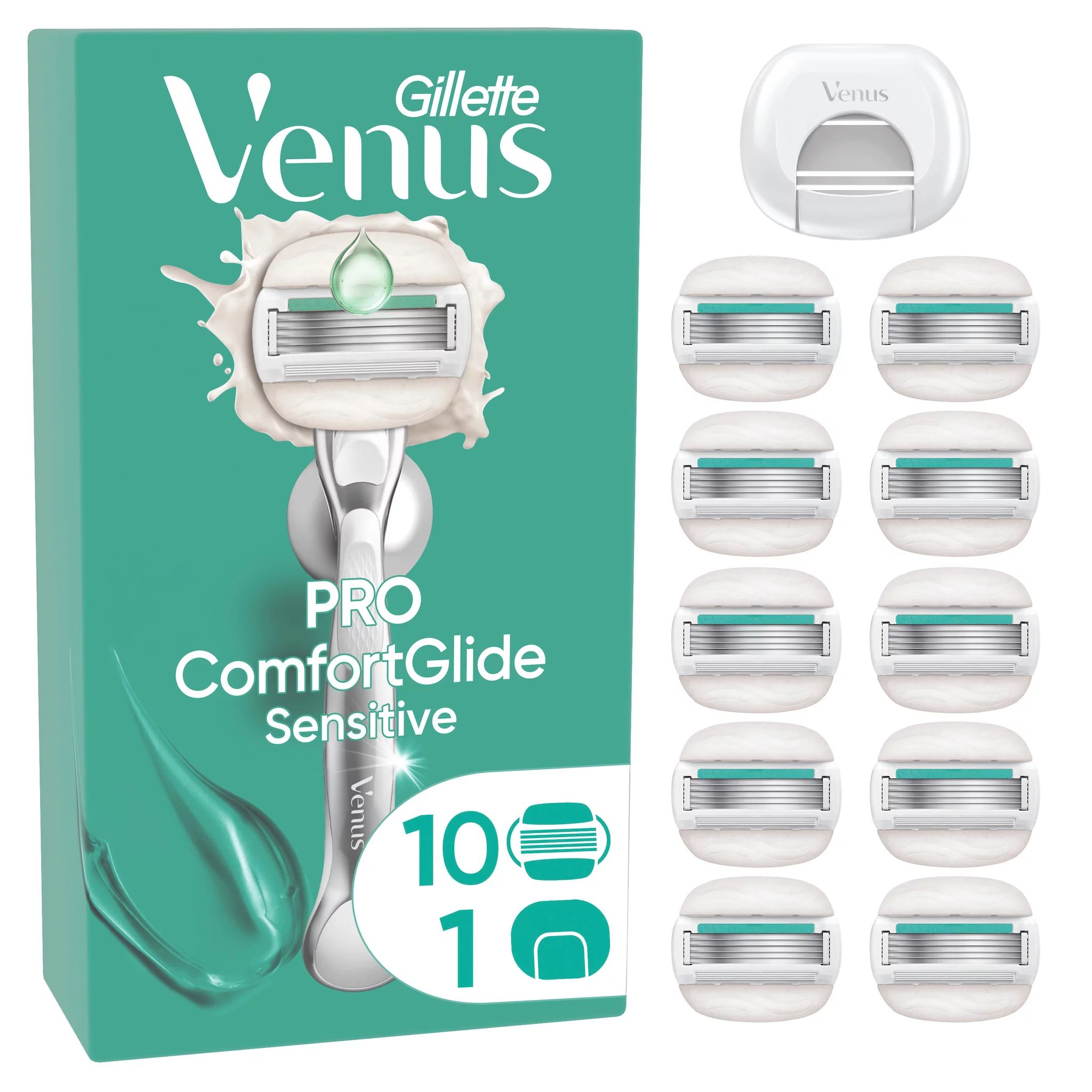 Gillette Venus Pro Comfortglide Sensitive Systemklingen 10er+Reiseschutzkappe