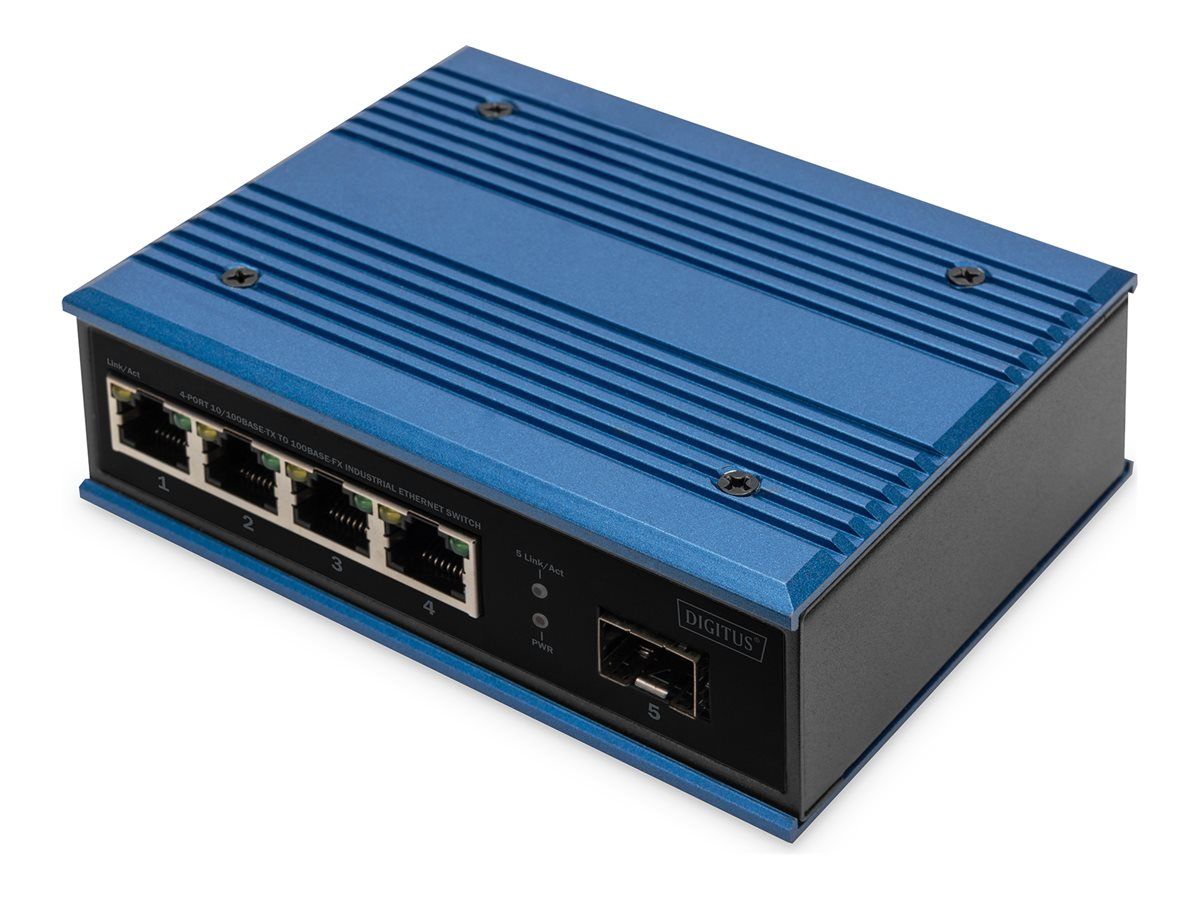 DIGITUS 4 Port Fast Ethernet Netzwerk Switch, Industrial, Unmanaged, 1 SFP FE Uplink