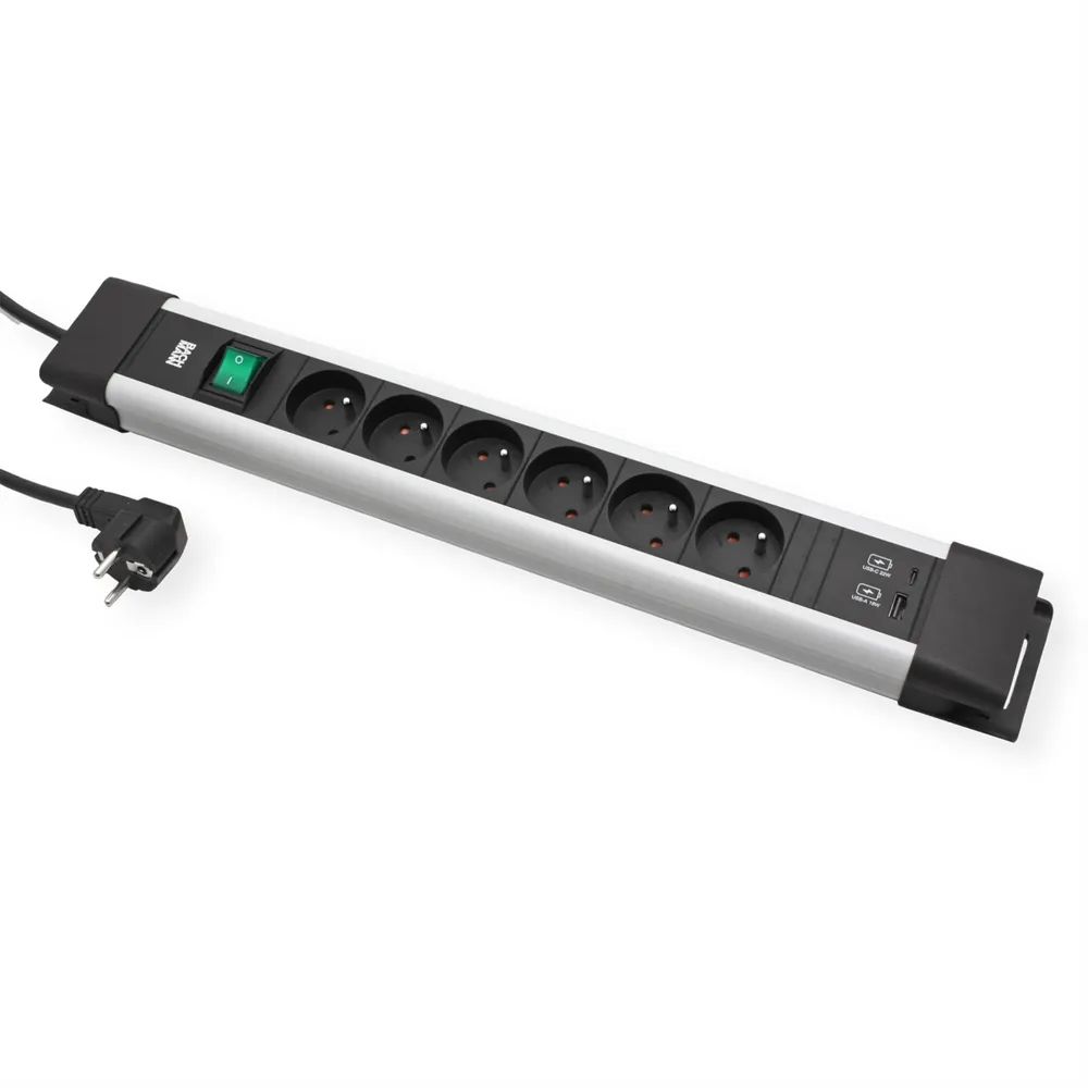 BACHMANN CONNECTUS 6xUTE, 1xSchalter 1xUSB A/C 22W 2,0m CEE7/7 Grau