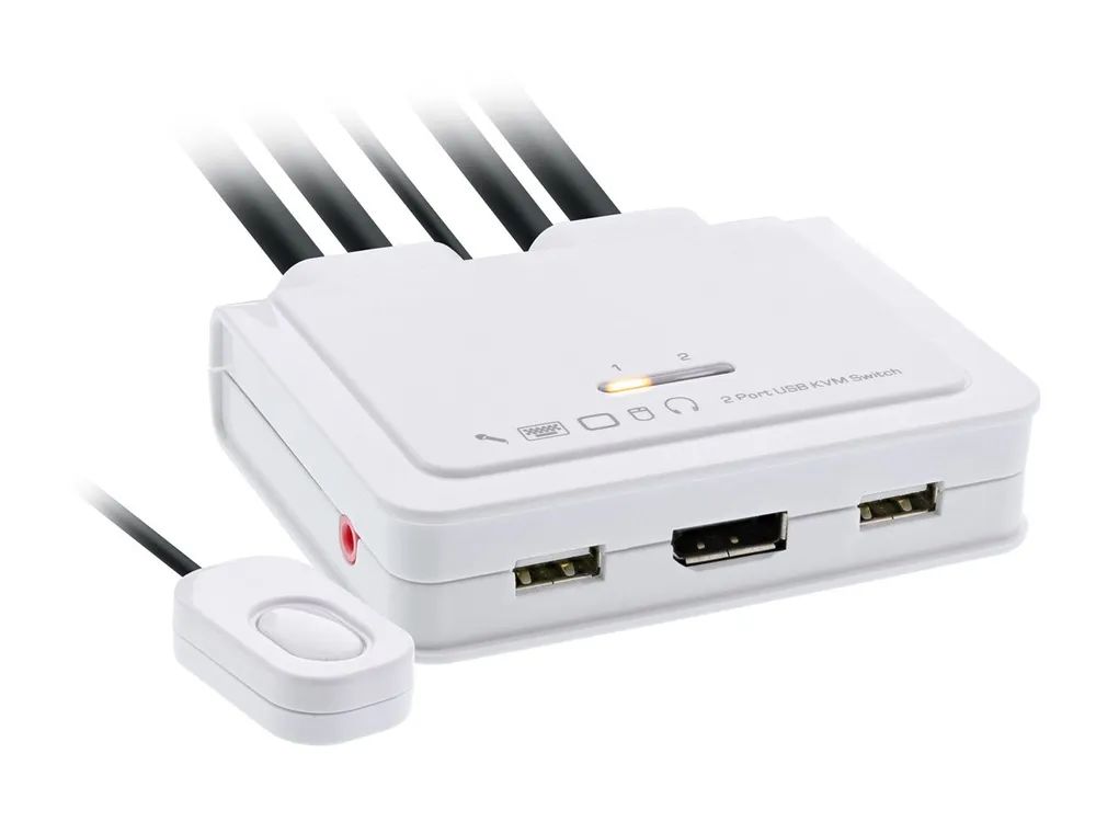 InLine KVM Switch - 2-fach - Displayport 1.2 - 4K - USB - mit Audio - integr. Kabel