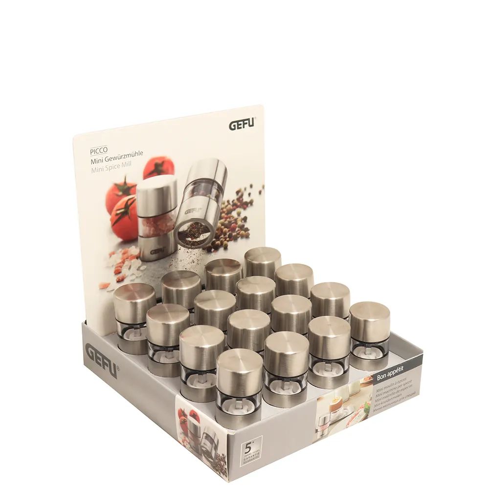 GEFU Display Mini-Gewürzmühle PICCO, 16 Stück