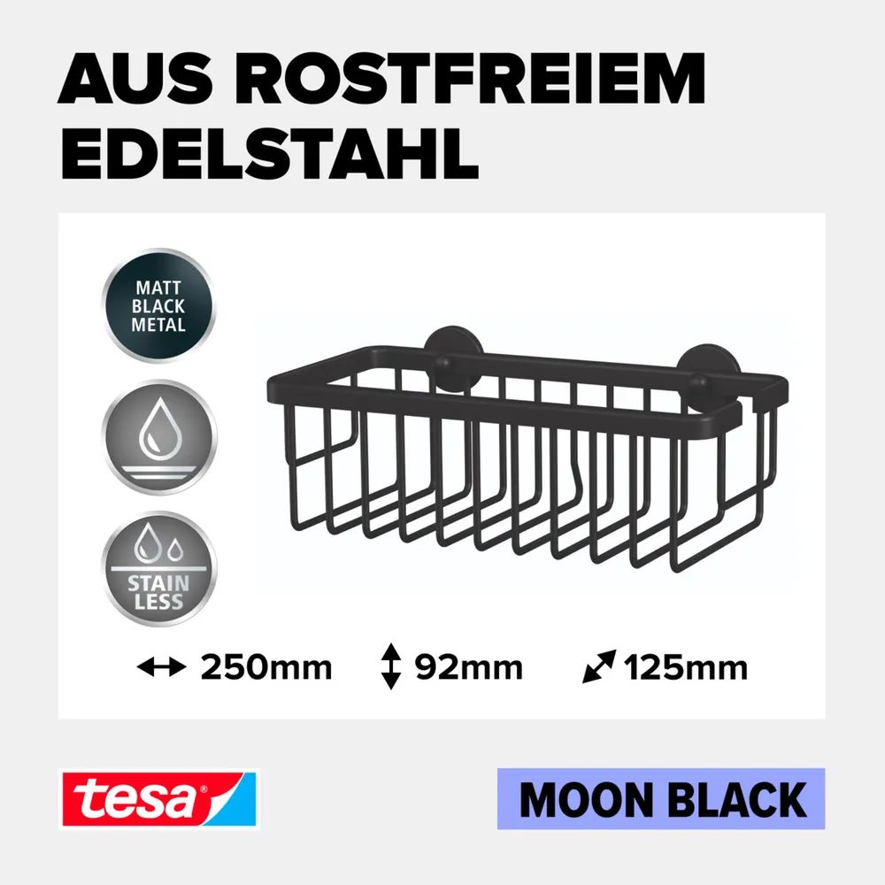 Tesa MOON BLACK - Aluminium - Schwarz - Wand-montiert - Duschkorb - 250 mm - 125 mm