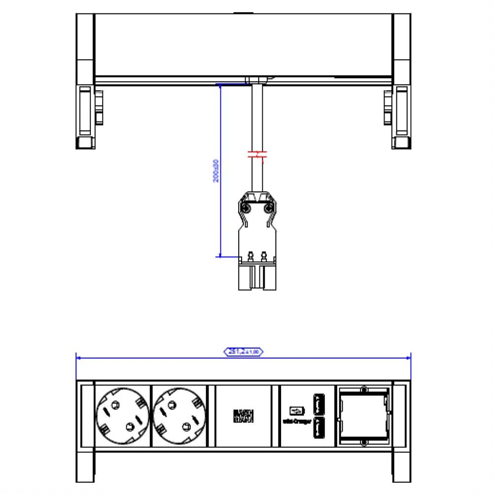 BACHMANN DESK2 2x Schutzkontakt 1x USB-Charger 1x ABD, schwarz
