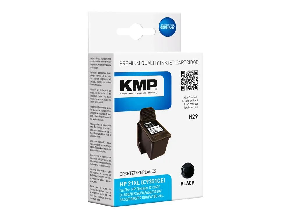 KMP H29 - 16 ml - Hohe Ergiebigkeit - Schwarz - kompatibel - Tintenpatrone (Alternative zu: HP 21XL, HP C9351CE)