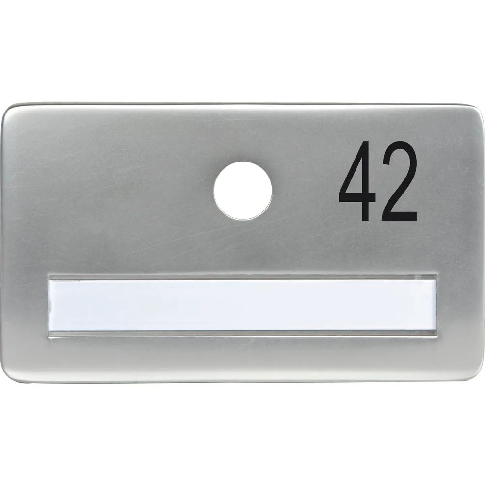 SOLIDO Namensschild ohne Spion, Bohrung ø 14, Alu silber eloxiert, Gravur Nr. 42
