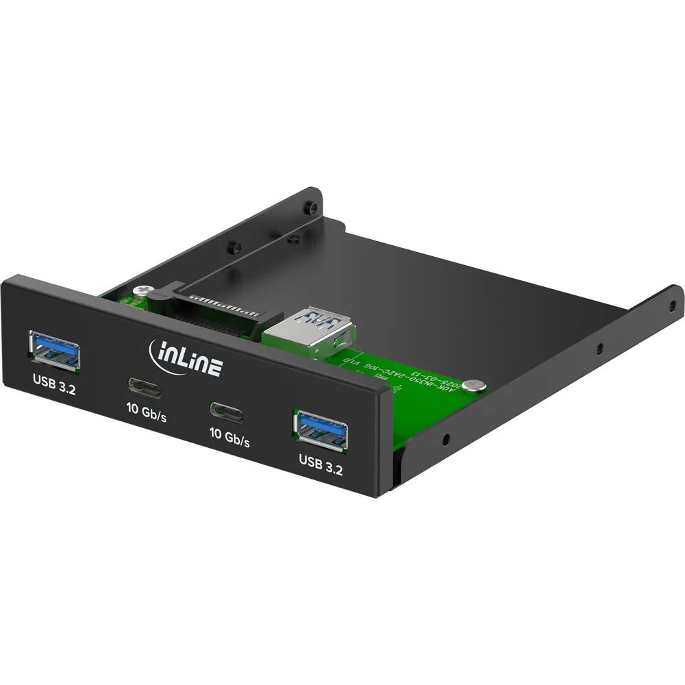 InLine 3,5" Front Panel - 2x USB-A + 2x USB-C - 10 Gb/s - Metall - schwarz