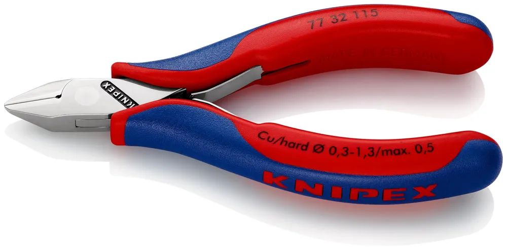 KNIPEX Elektronik-Seitenschneider mit durchgestecktem Gelenk mit Mehrkomponenten-Hüllen 115 mm