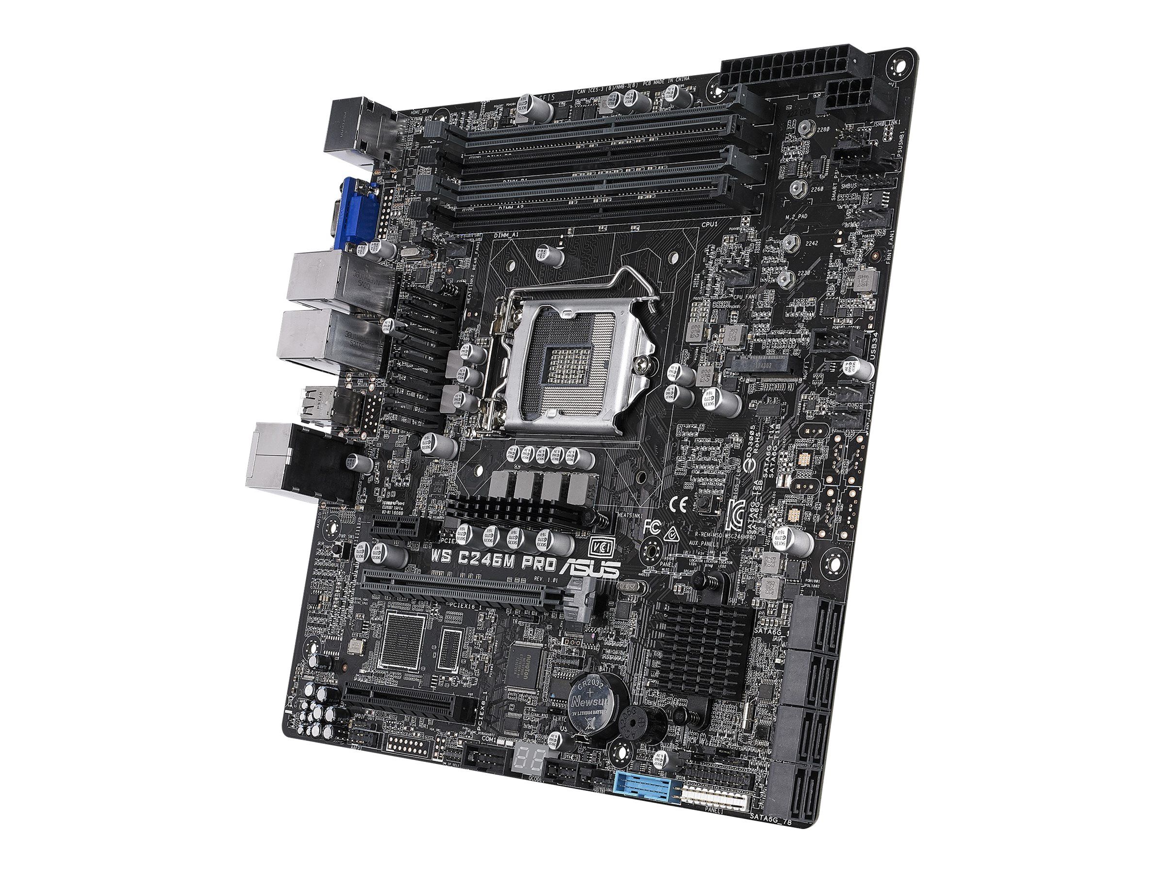 ASUS WS C246M PRO - Motherboard - micro ATX - LGA1151 Socket - C246 Chipsatz - USB 3.1 Gen 1, USB 3.1 Gen 2 - 2 x Gigabit LAN - Onboard-Grafik (CPU erforderlich)