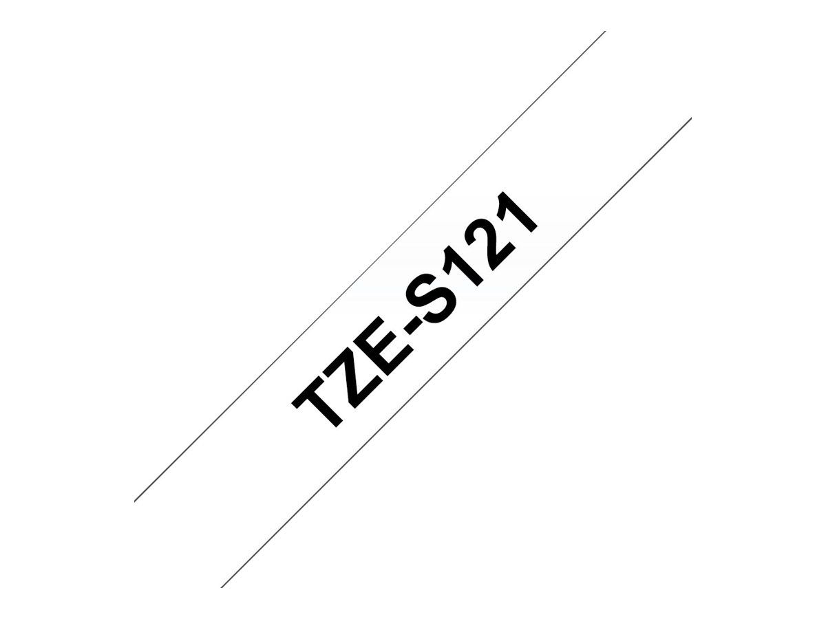 Brother TZe-S121 - Extrem stark haftend - schwarz auf durchsichtig - Rolle (0,9 cm x 8 m)