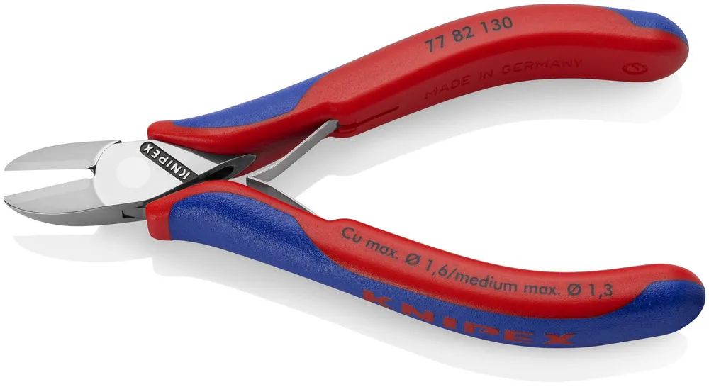 KNIPEX Elektronik-Seitenschneider mit durchgestecktem Gelenk mit Mehrkomponenten-Hüllen 130 mm