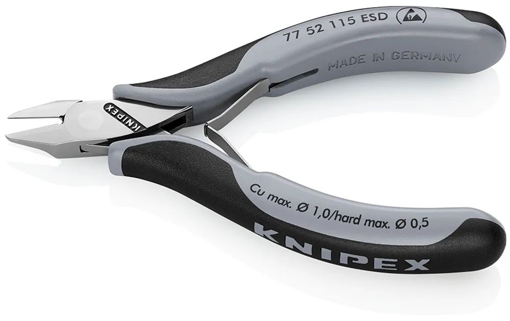 KNIPEX Elektronik-Seitenschneider ESD mit durchgestecktem Gelenk mit Mehrkomponenten-Hüllen 115 mm