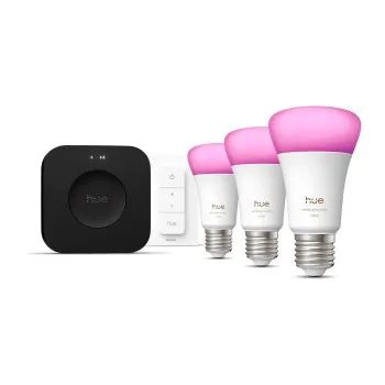 Philips Hue Starter Set"White & Color Ambiance"LED-Lampe,E27,A60,3er-Pack+Bridge+Dimmer