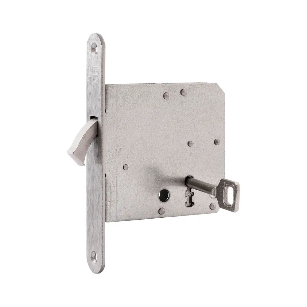 Assa Abloy Nederland B.V.  Schiebetürschloss m. vernickeltem Bogenriegel, BB, DM 65, Stulp rund, Edelstahl