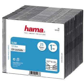 Hama CD-Leerhülle Slim, 25er-Pack, Transparent/Schwarz