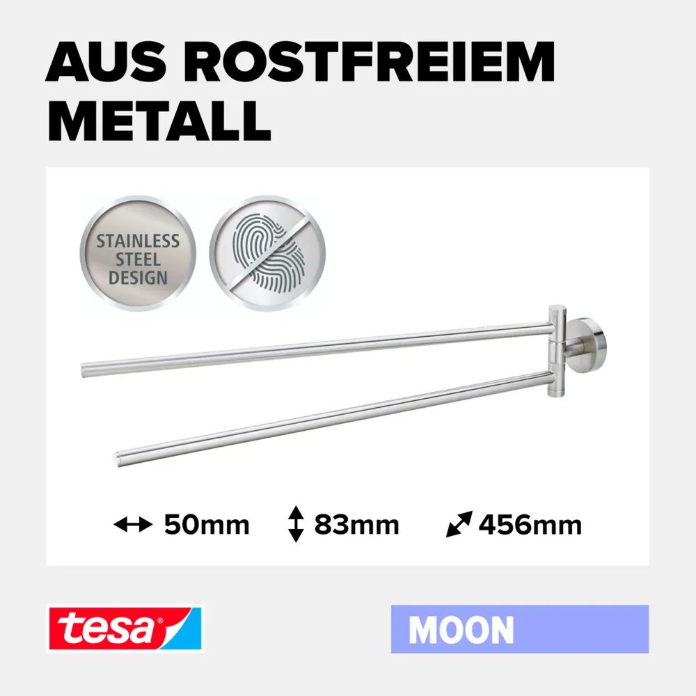 Tesa MOON Handtuchhalter Bad 2-armig inkl. Klebelösung