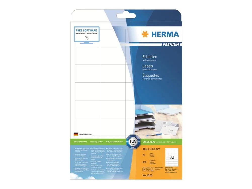 HERMA Premium - Papier - matt - permanent selbstklebend - weiß - 48.3 x 33.8 mm 800 Etikett(en) (25 Bogen x 32)