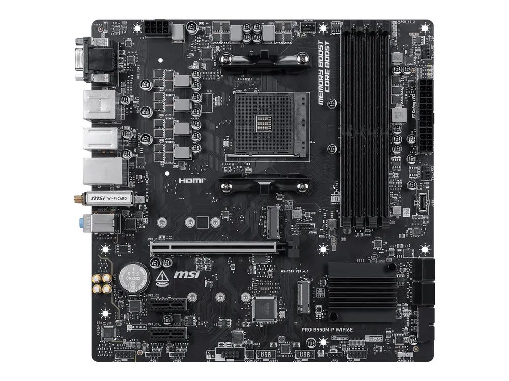 MSI PRO B550M-P WIFI6E - Motherboard - micro ATX - Socket AM4 - AMD B550 Chipsatz - USB 3.2 Gen 1, USB-C 3.2 Gen 1 - Gigabit LAN, Wi-Fi 6E, Bluetooth - Onboard-Grafik (CPU erforderlich)