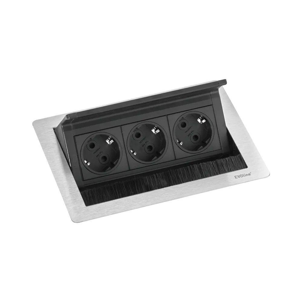 EVOline Flip Top Push S 3xSchuko Edelstahl