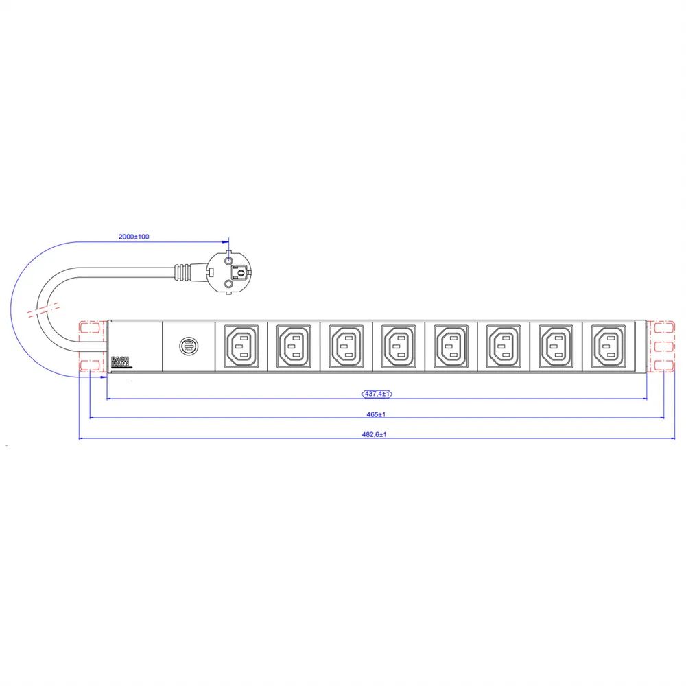 BACHMANN 19" Steckdosenleiste 8x C13 Buchsen, mit Schutzkontakt-Stecker, 10A Sicherung