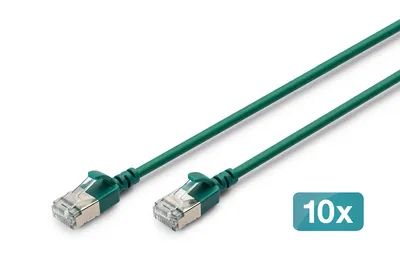 DIGITUS CAT 6A F-FTP Slim Patchkabel, 1,5 m, Grün, 10 Stück