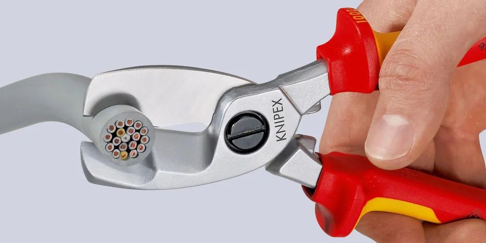 KNIPEX Kabelschere mit Doppelschneide tauchisoliert, VDE-geprüft verchromt 200 mm