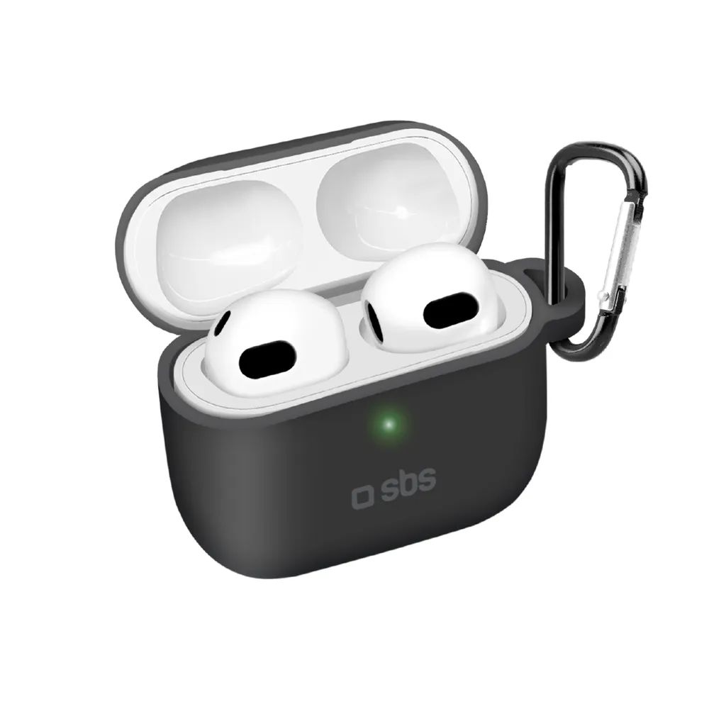 SBS Silikon-Schutzhülle für AirPods 3 mit Karabiner, schwarz