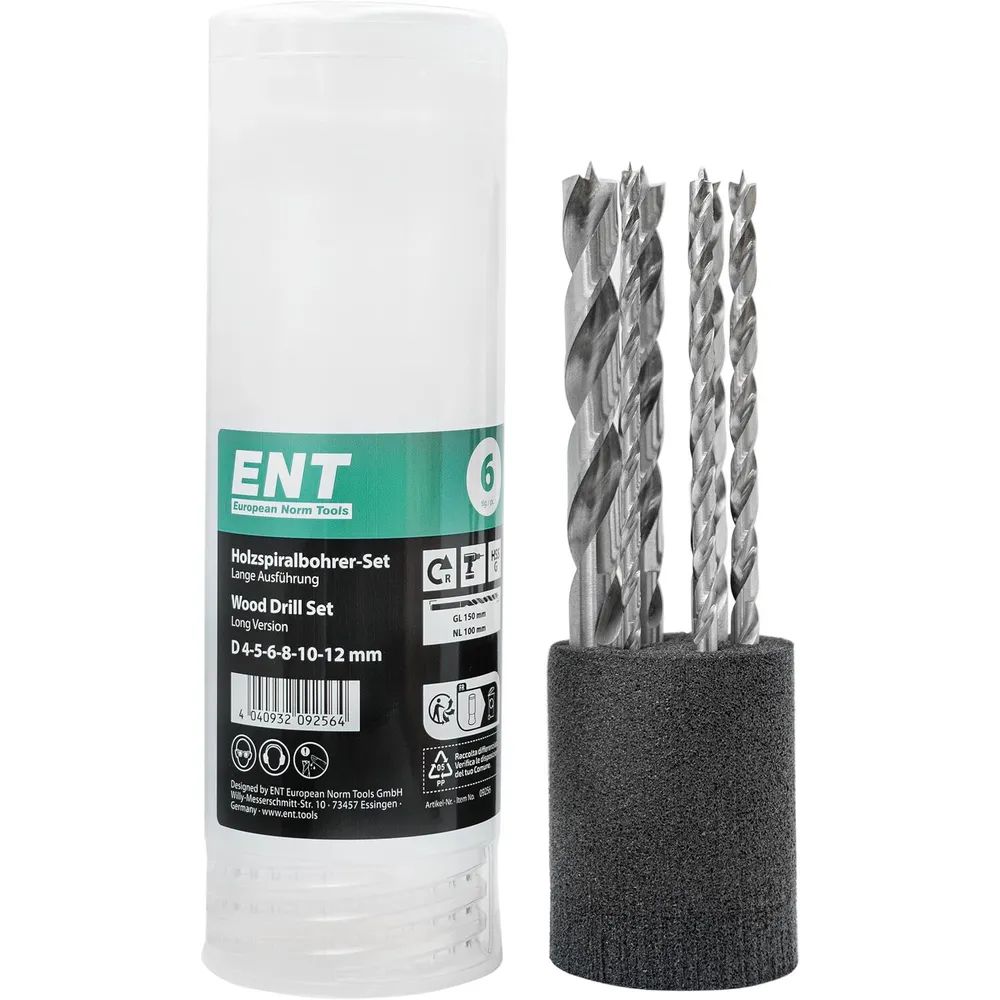 ENT Holzspiralbohrer-Kassette HSS-G Bohrer ø 4-12 mm 6-teilig