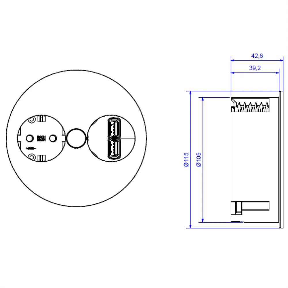 BACHMANN TWIST 1x Schutzkontakt, USB-Charger, GST18-Stecker, chrom, 0,2 m