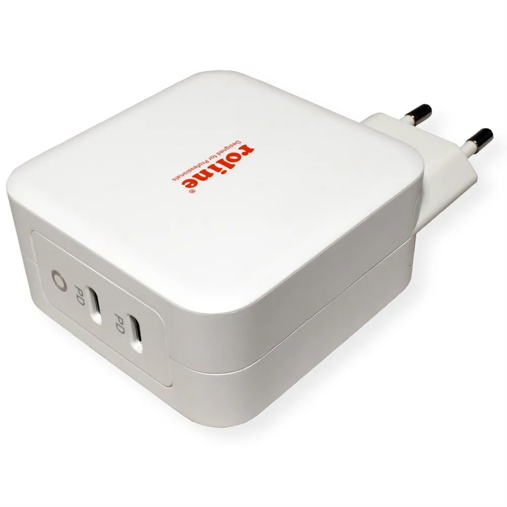 ROLINE USB Charger mit Euro-Stecker, 2 Port Typ-C (PD), GaN, 100W