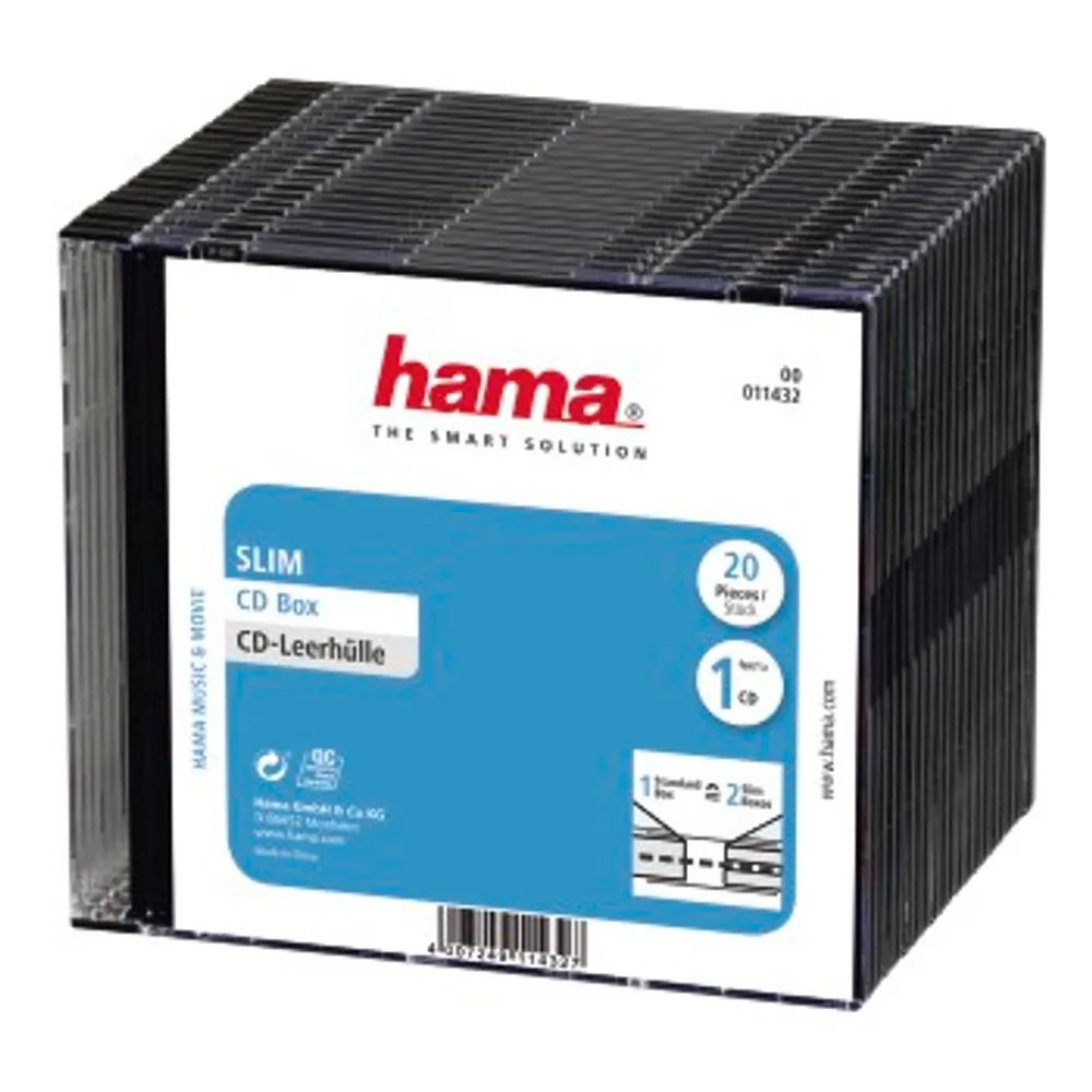 Hama CD-Slim-Box, 20er-Pack, Schwarz, Vorratspack