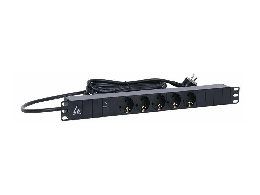Lanview Steckdosenleiste (Rack - einbaufähig) - 10A - Wechselstrom 230 V - 1-phasig - Eingabe, Eingang Typ F - Ausgangsanschlüsse: 5 (Typ F)