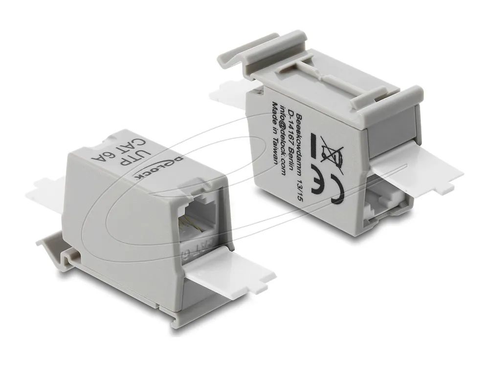 Delock RJ45 Kupplung Cat.6A Buchse zu mit Staubschutzklappe für Hutschienen Montage - Netzwerk