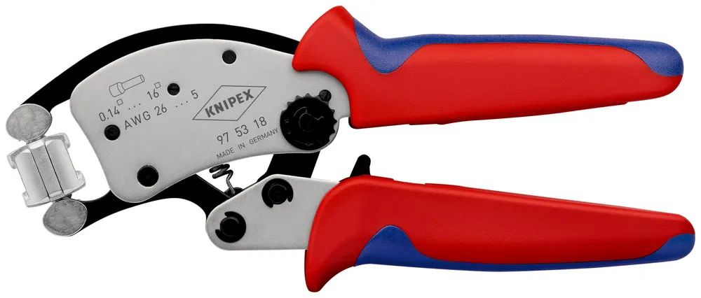 KNIPEX Twistor16® Selbsteinstellende Crimpzange für Aderendhülsen mit drehbarem Crimpkopf mit Mehrkomponenten-Hüllen verchromt 200 mm