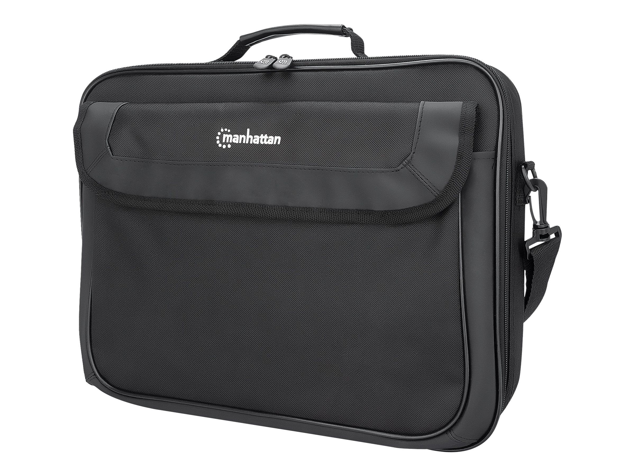 Manhattan Cambridge Laptop Bag 15.6", Clamshell Design, Black, LOW COST, Accessories Pocket, Document Compartment on Back, Shoulder Strap (removable)