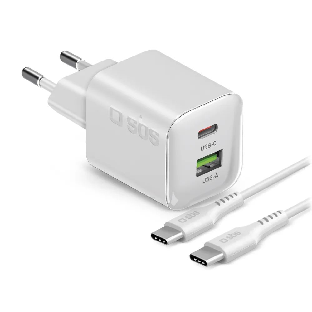 SBS GaN Netzlader, 1x USB-C PD & 1x USB-A, 30W, inkl. 1,5m USB-C Kabel