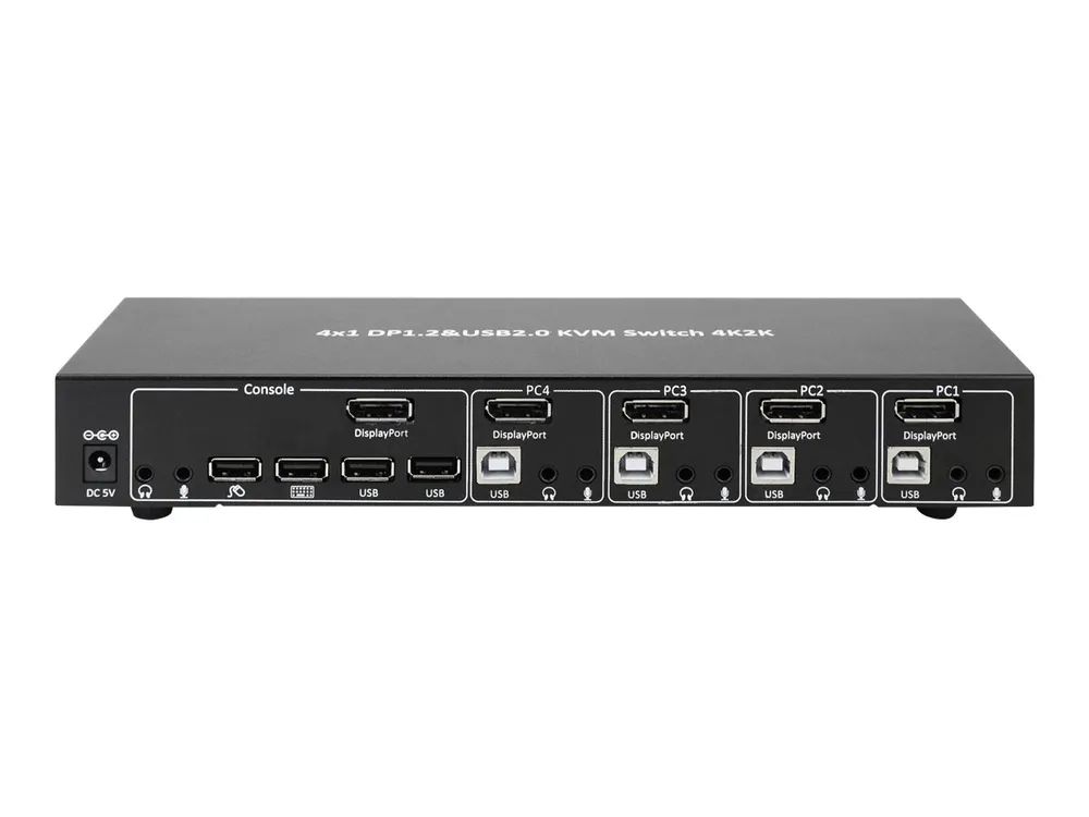 Techly 4 Port DisplayPort 1.2 KVM Switch with Hub and audio