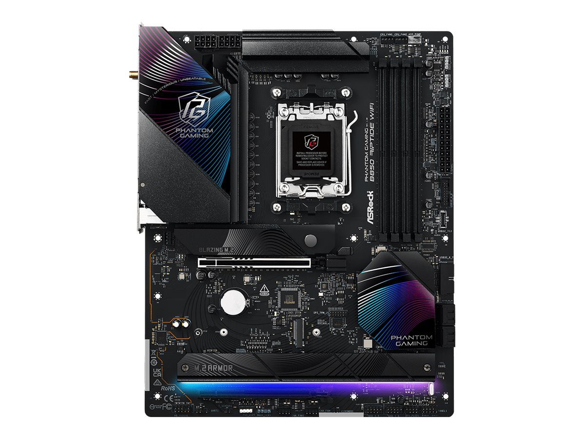 ASRock Phantom Gaming B850 Riptide WiFi - Motherboard - ATX - Socket AM5 - AMD B850 Chipsatz - USB-C 3.2 Gen 2x2, USB-C 3.2 Gen2, USB 3.2 Gen 2, USB 3.2 Gen 1 - Wi-Fi 7, Bluetooth, 2.5 Gigabit LAN - Onboard-Grafik (CPU erforderlich)