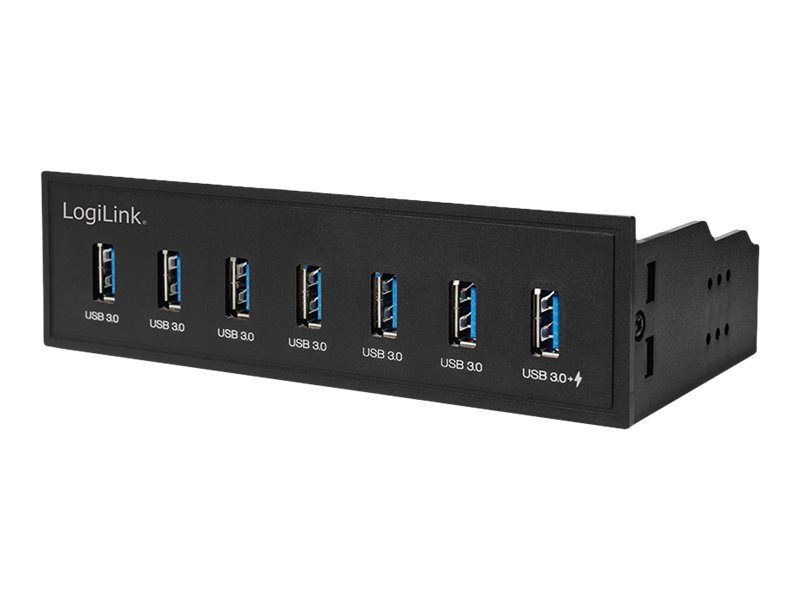LogiLink USB 3.0 hub, 7-port 5.25" internal, with fast charging port - Hub - 6 x SuperSpeed USB 3.0 + 1 x SuperSpeed USB 3.0 (laden)
