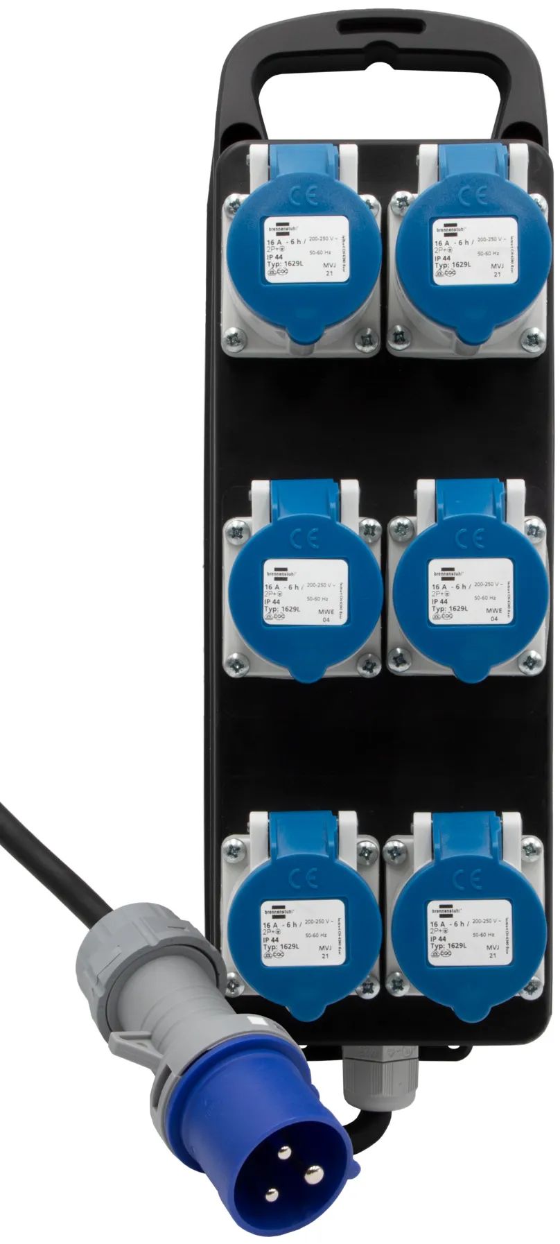 Hugo Brennenstuhl GmbH & Co. KG Portabler Stromverteiler BSV P CEE 230V/16A, 6x CEE Steckdosen, CEE Stecker, 2m H07RN-F 3G2.5 schwarz