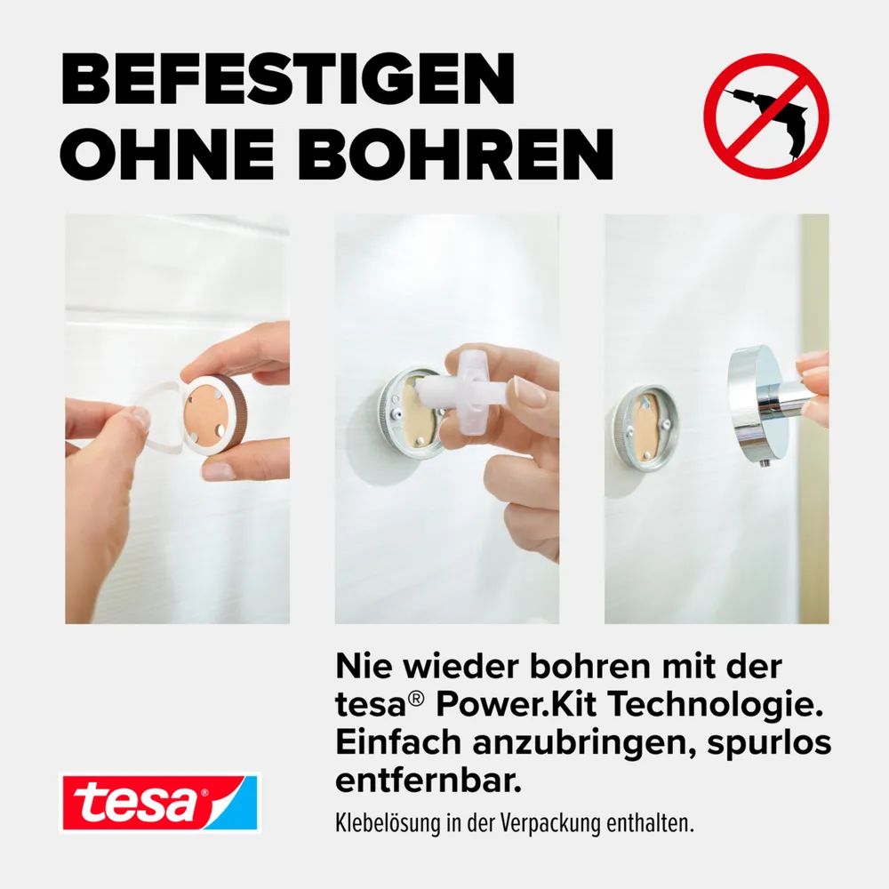 tesa® SMOOZ Handtuchstange Einzel, Edelstahloptik