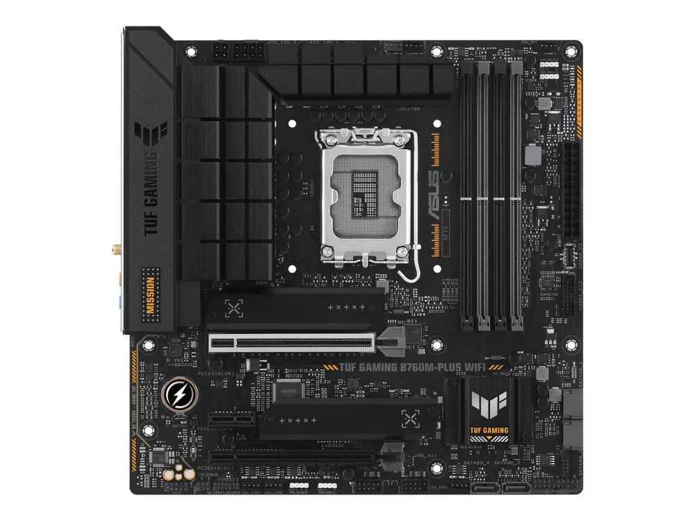 ASUS TUF GAMING B760M-PLUS WIFI - Motherboard - micro ATX - LGA1700-Sockel - B760 Chipsatz - USB-C 3.2 Gen 2x2, USB 3.2 Gen 2, USB 3.2 Gen 1, USB-C 3.2 Gen2, USB-C 3.2 Gen 1, USB4 - 2.5 Gigabit LAN, Wi-Fi 6, Bluetooth - Onboard-Grafik (CPU erforderli