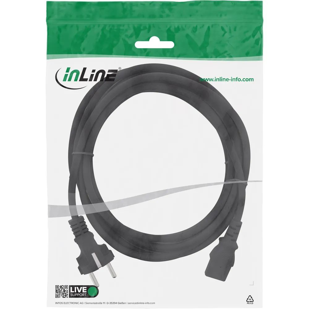 InLine Netzkabel - Schutzkontakt gerade auf Kaltgerätestecker C13 - 3m - schwarz