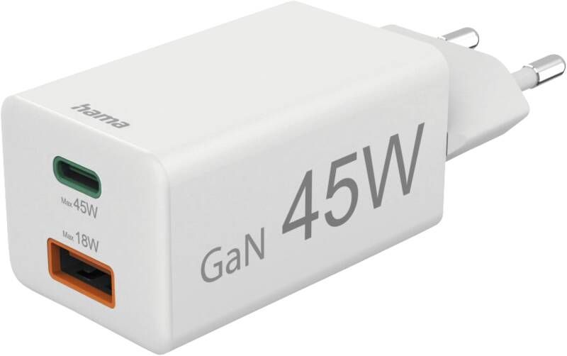 Hama 201993 Mini-Lader, GaN, 1 USB-C+A, 45W
