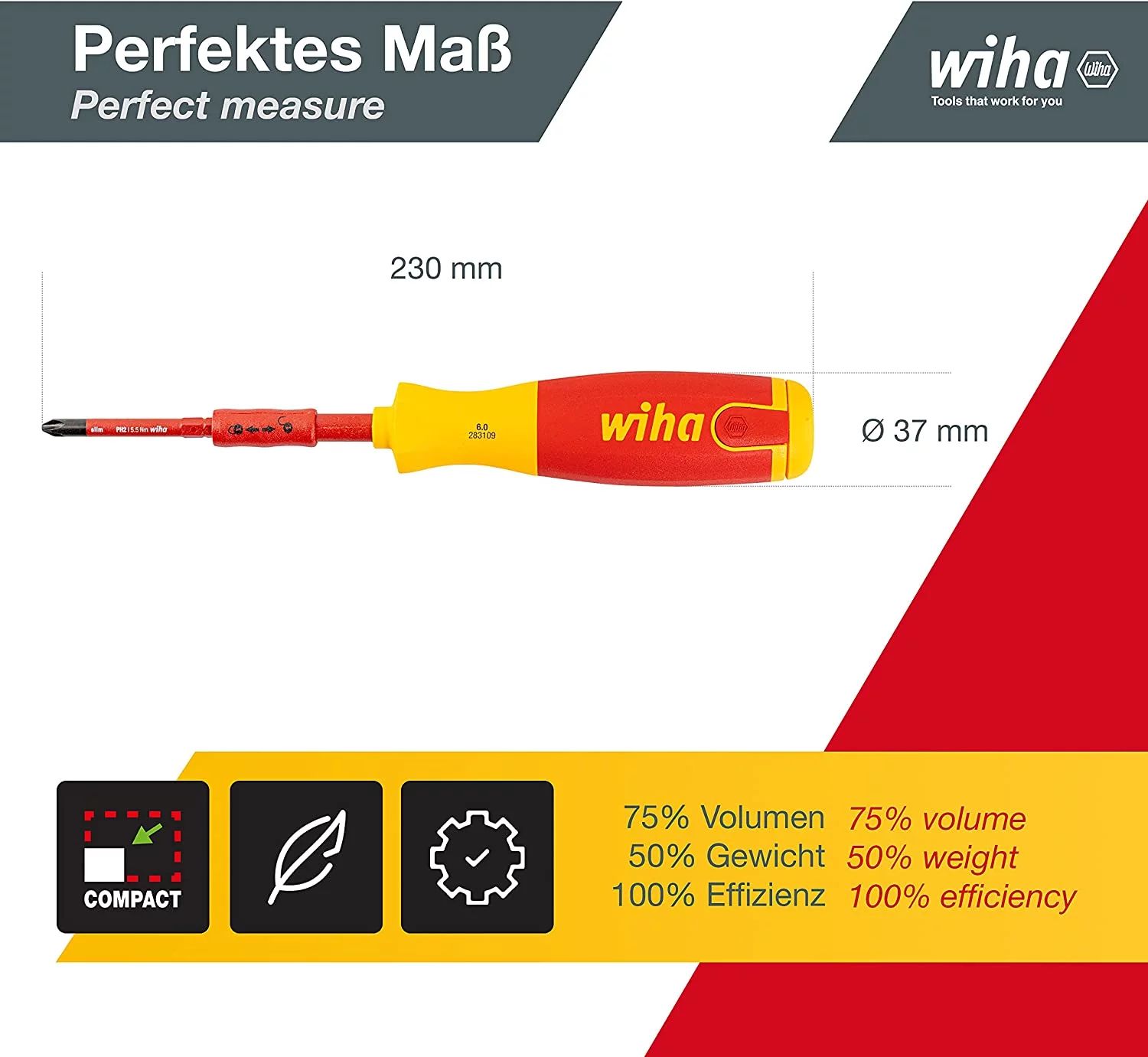 Wiha Schraubendreher mit Bit Magazin LiftUp electric Schlitz, Pozidriv, PlusMinus/Pozidriv