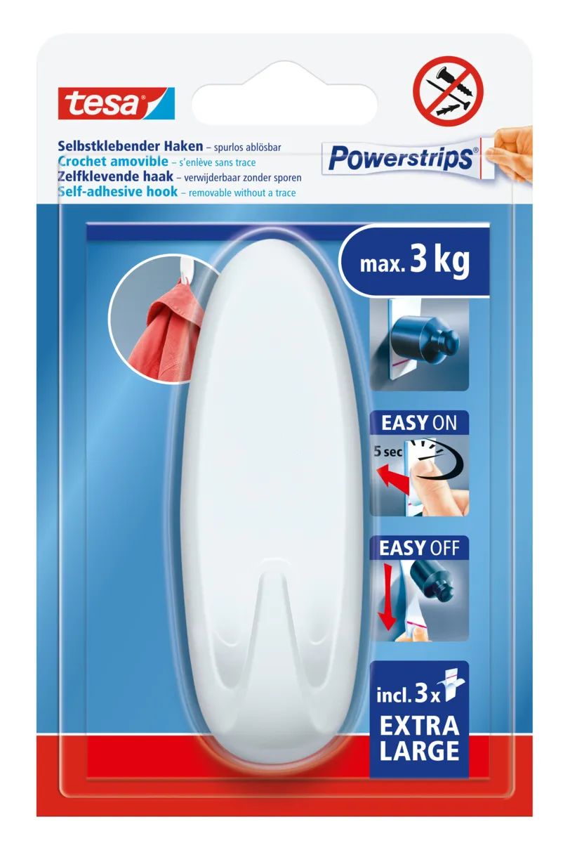 tesa® Powerstrips Klebehaken XL Oval, weiß, 3 kg Halteleistung