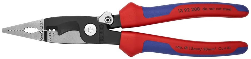 KNIPEX Elektro-Installationszange mit Mehrkomponenten-Hüllen schwarz atramentiert 200 mm